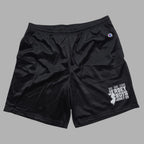 Jersey Boys Jerky black athletic mesh shorts with Champion logo and branded graphic print