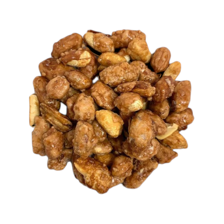 Jersey Boys Jerky butter toasted peanuts with a crunchy sweet and salty sugar glaze isolated on white
