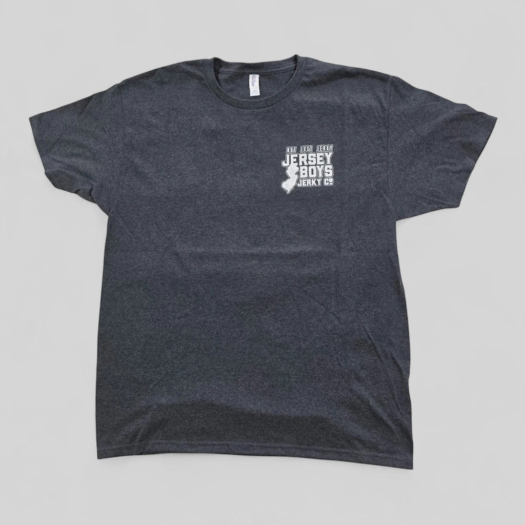 Jersey Boys Jerky charcoal grey performance t-shirt with white logo on the chest