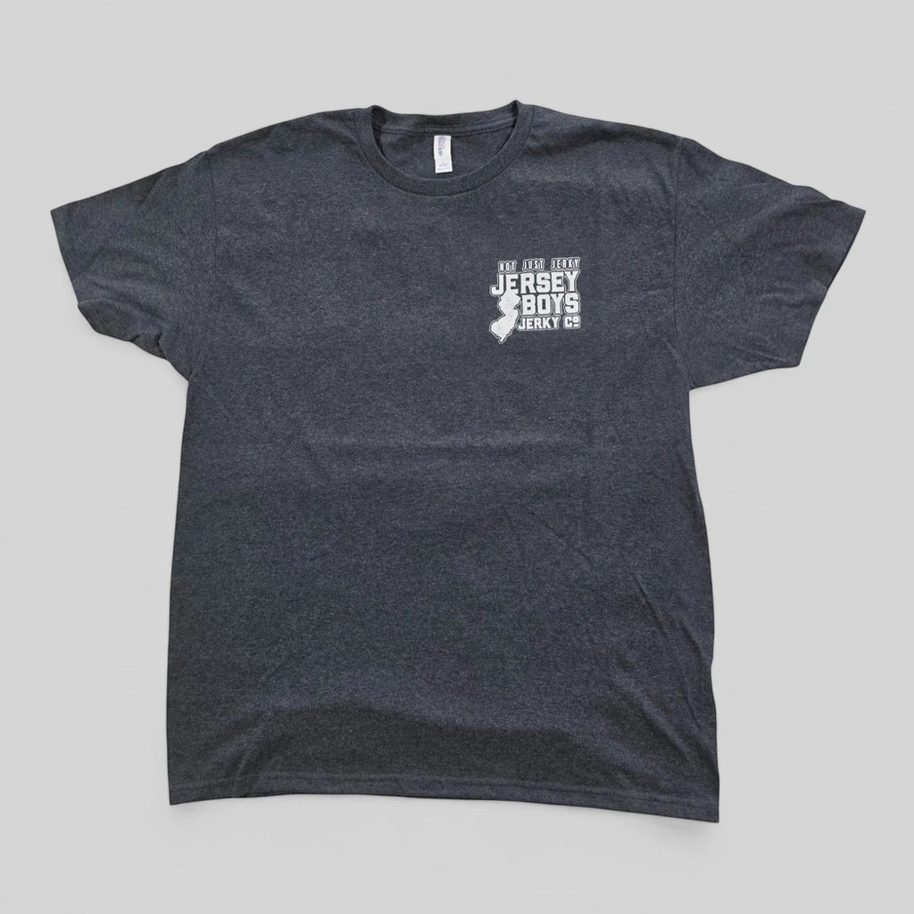Jersey Boys Jerky charcoal grey tri-blend t-shirt with a small white logo on the left chest