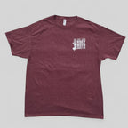 Jersey Boys Jerky maroon performance t-shirt with white chest logo, moisture-managing fabric for active wear.