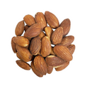 A pile of Jersey Boys Jerky roasted salted almonds with a golden brown texture on a white background.