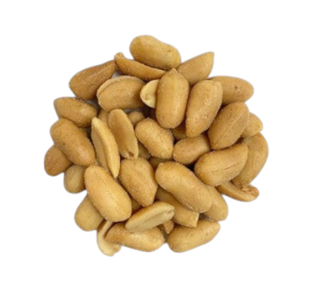 A pile of Jersey Boys Jerky salted peanuts with a golden-brown roasted texture on a white background.