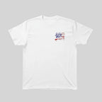 Jersey Boys Jerky white performance t-shirt with a small American flag graphic on the chest